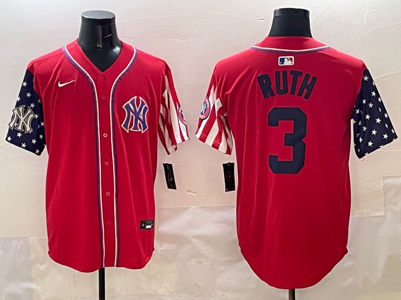 Men New York Yankees #3 Ruth Red a generation of national flags Jointly Name 2025 Nike MLB Jersey style 6->new york yankees->MLB Jersey